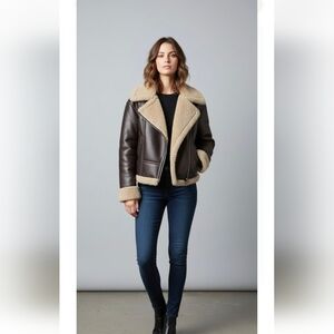 Vegan Leather Faux Sherling Coat Oversized